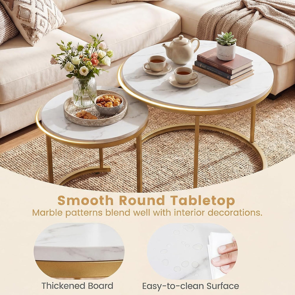 GOFLAME Nesting Coffee Tables Set of 2, Stacking Round Center Table with Wood...