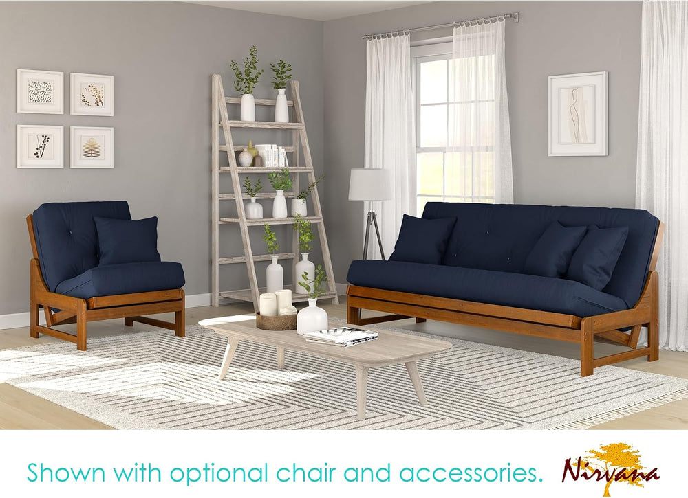 Arden Futon Set - Full Size, Frame, 8" Mattress, Twill Navy Blue Cover