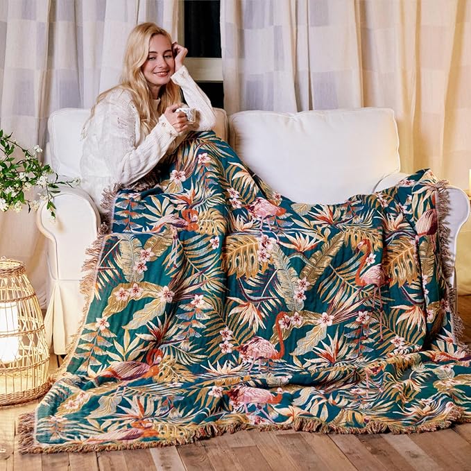 MSGKV Boho Throw Blanket for Couch 50"x60" 100% Cotton Jungle Animal Blanket - Image 7