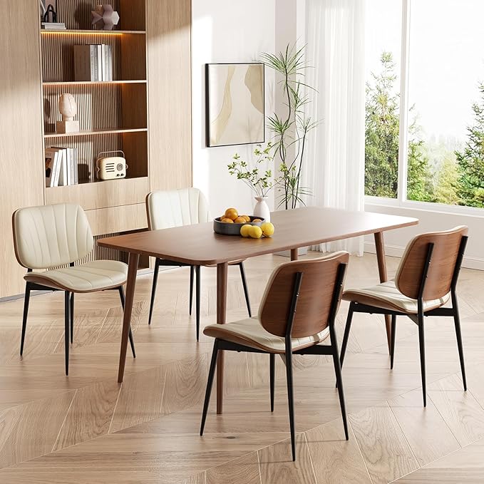 Dining Chair, Mid Century Modern Dining Room Chairs, Upholstered Faux Leather...