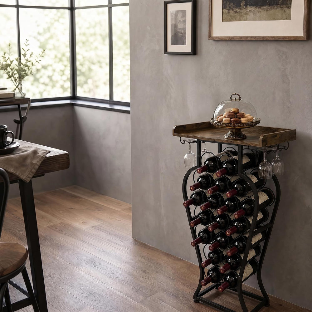19 Bottles Freestanding Floor Wine Racks with Glass Holder | Wine Bottle Disp...