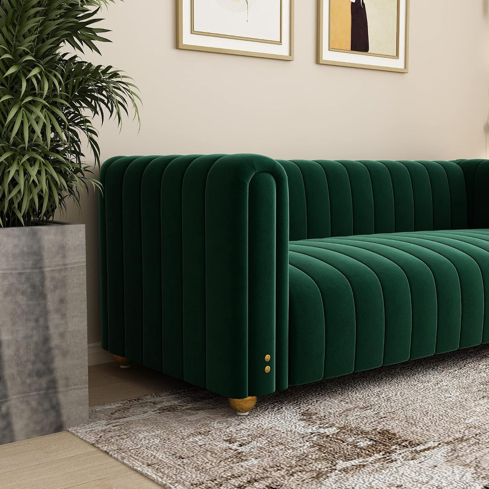 Green Velvet Couch Sofa Loveseat, 81.3 Wide Mid Century Modern Couch Small Sp...