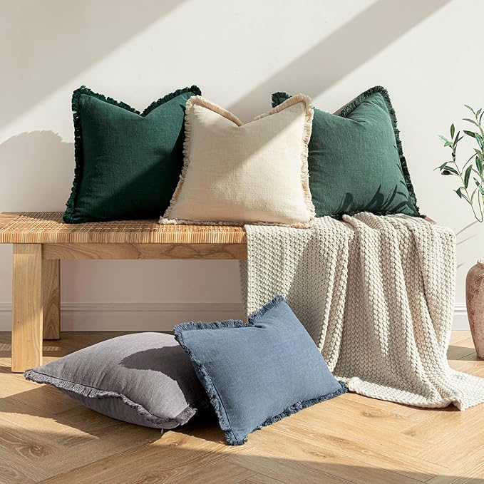 MIULEE Decorative Throw Pillow Covers Neutral Linen Fringe Throw Pillows Euro - Image 5