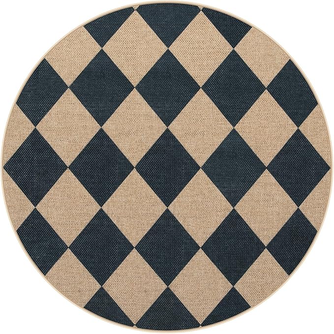 Lahome Colette Checkered Round Rug 3ft, Circle Indoor Outdoor Entryway Patio - Image 6