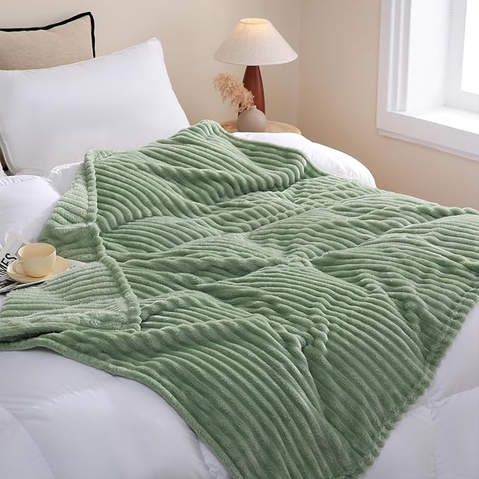 Sage Green Fleece Throw Blanket 90”×90” by linecooo
