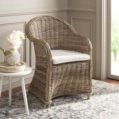 SAFAVIEH Furniture - Zane Club Chair - 17.3" Seat Height - Grey - Rattan...