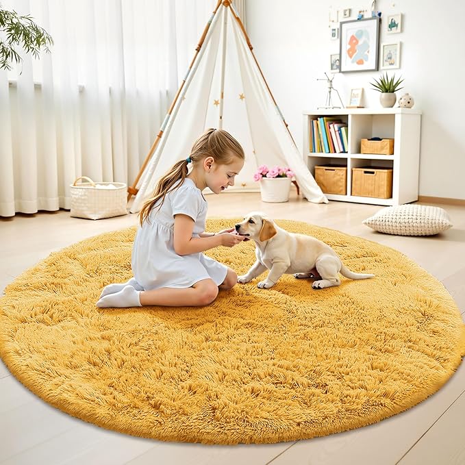 OLANLY Mustard Yellow Round Rugs - Image 2