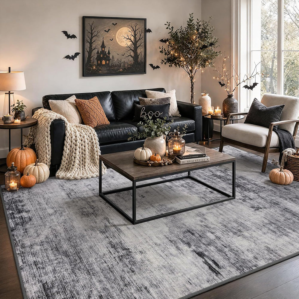 Toneed Washable 6x9 Grey Area Rug with Non-Slip Backing for Living Room