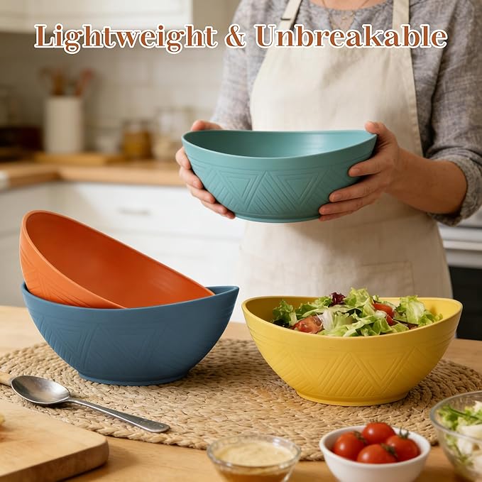 65 OZ Wheat Straw Bowls Set of 4, Large Unbreakable Salad Bowls, Microwave & - Image 4