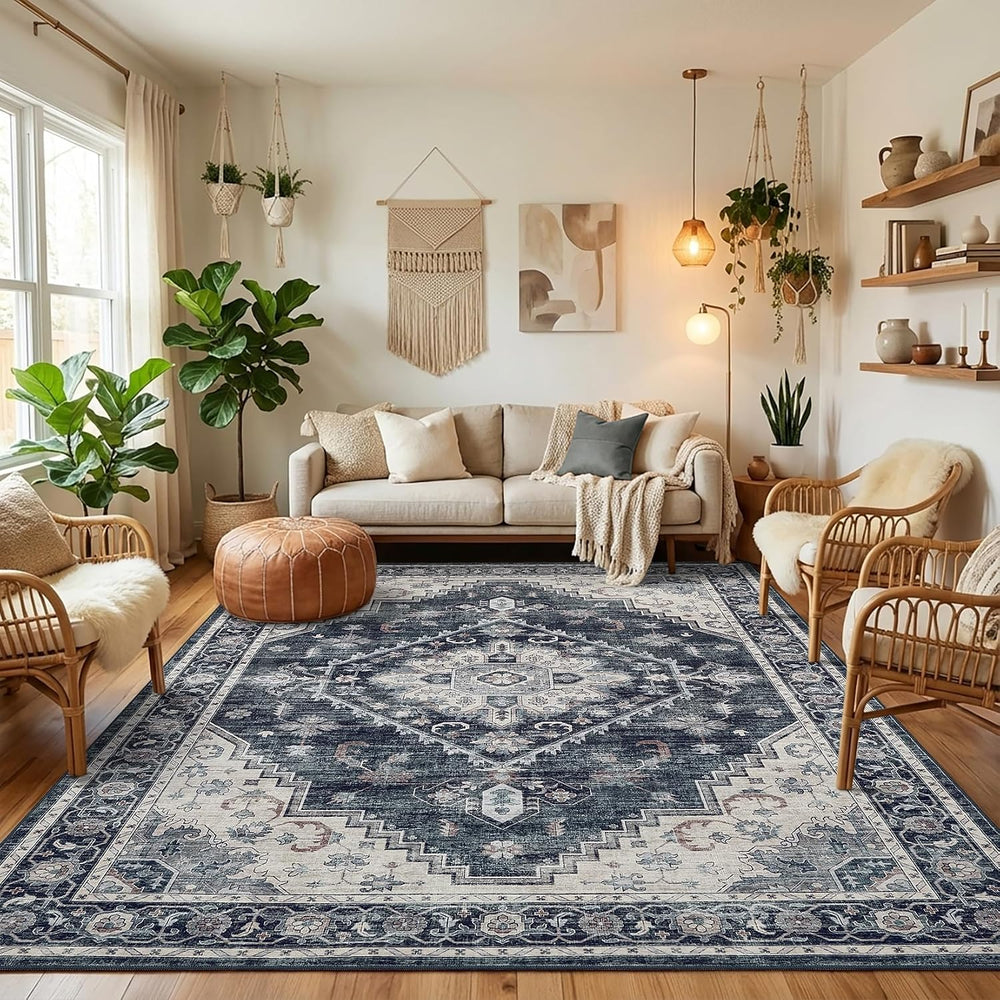 Garvee Navy Blue Boho 6x9 Area Rug for Bedroom Living Room