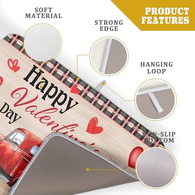 Valentine's Day Truck Dish Drying Mat 18x24 inch Love Heart Washable Absorbent - Image 4