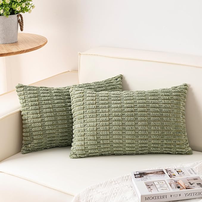 Pack of 2 Corduroy Decorative Throw Pillow Covers 12x20 InchSoft Boho Striped by Unknown