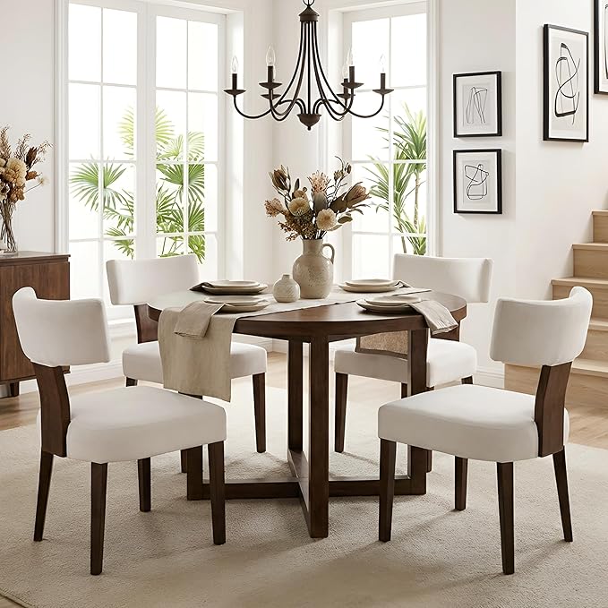 HNY Set of 6 Mid Century Modern Dining Chairs, Farmhouse Velvet Upholstered A...