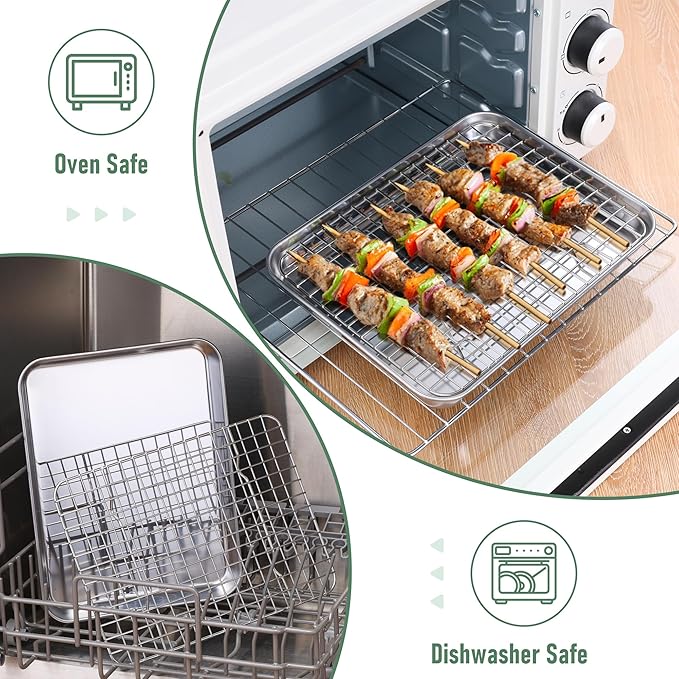Homikit Cookie Sheet with Rack, 10 x 8 Inch Stainless Steel Small Baking Sheet - Image 6
