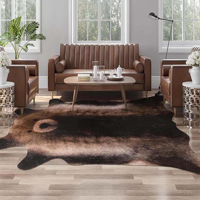 AROGAN Premium Bear Print Rug 4.6x5.2 Feet, Machine Washable Faux Fur Rug - Image 3