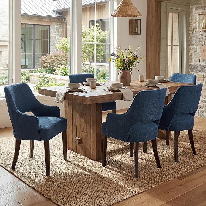 Farmhouse Dining Chairs Set of 2 Upholstered Linen Kitchen Chairs Accent Side...
