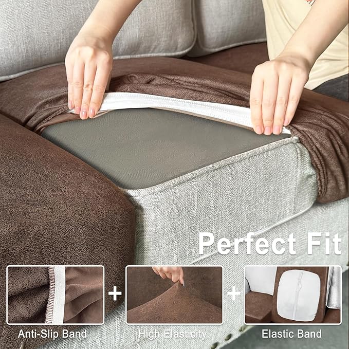 Leather Look Couch Cushion Covers Sofa Seat Slipcovers Sets Couches Furniture - Image 4