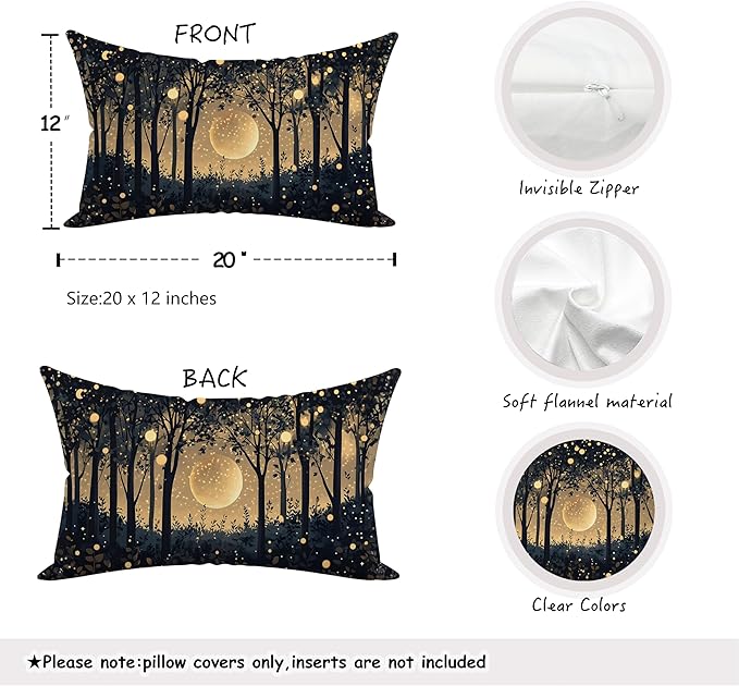 Rustic William Morris Inspired Gold Moon Pillow Covers 12x20 Set of 2, Vintage - Image 2