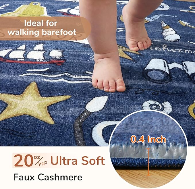 OPPODREAM Nautical Soft Area Rugs 5x7, Washable Dark Blue Rug - Image 2