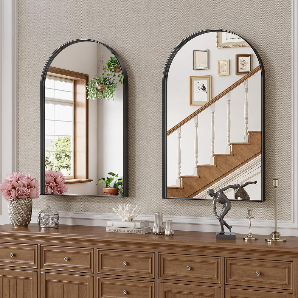 Arched Bathroom Mirrors Set of 2, 22x30 Black Rust-Resistant Metal Frame Vani...