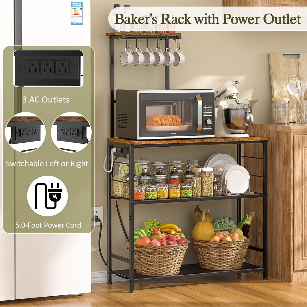 3IngSeagulls 4-Tier Bakers Rack with Power Outlet, 33 Inch Kitchen Microwave ...