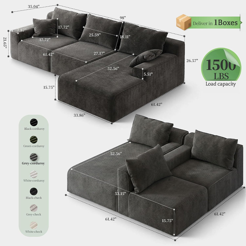 Homkdom 98" L Shaped Boneless Sectional Couches for Living Room, Dark Grey