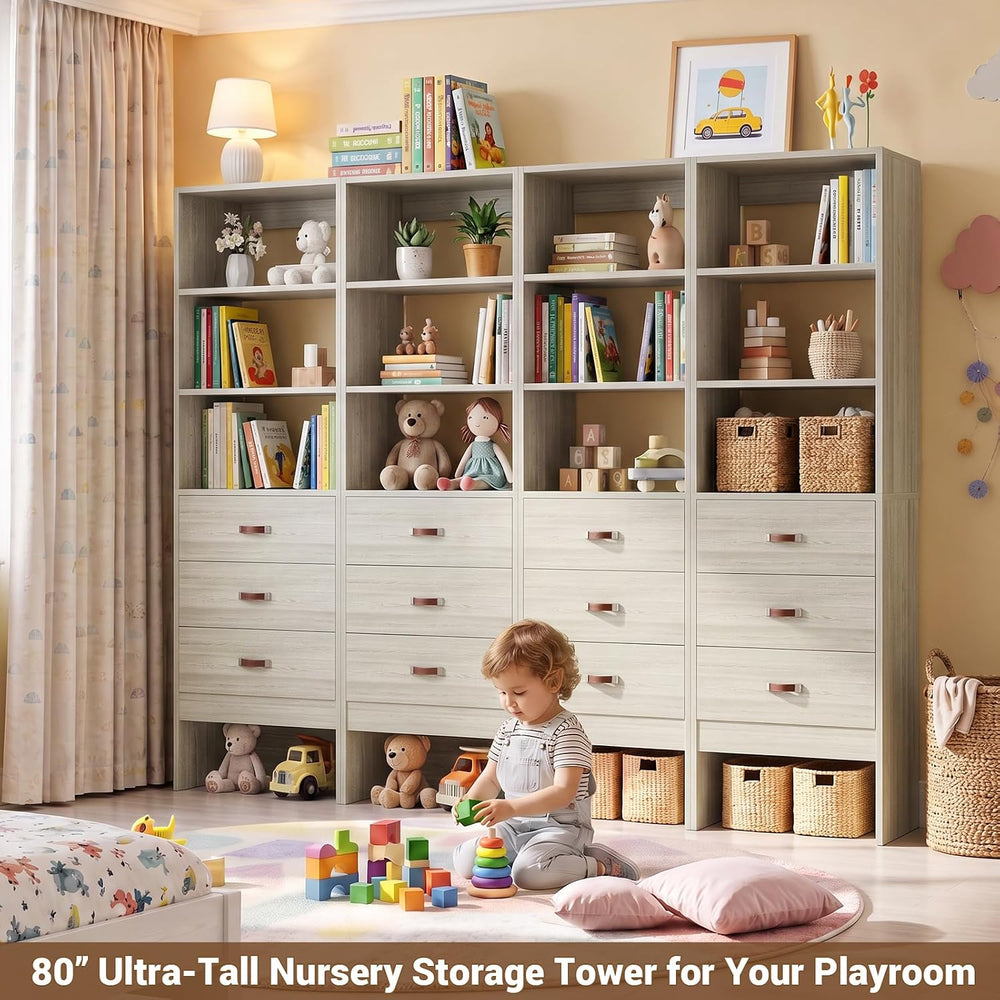 Freestanding 7FT Closet System with Leather Handles Set of 4 White Oak