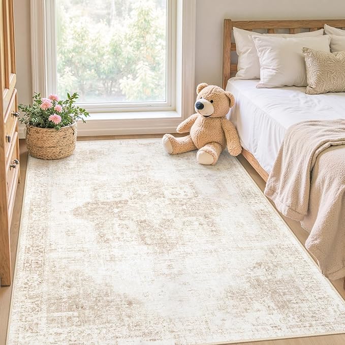 Area Rug 3x5 Washable Rug, Vintage Boho Medallion Entryway Rug Non-Slip Soft