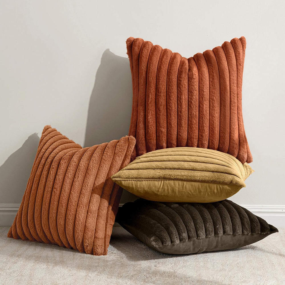 MIULEE Fall Rust Orange Faux Fur Plush Decorative Throw Pillow Covers18x18