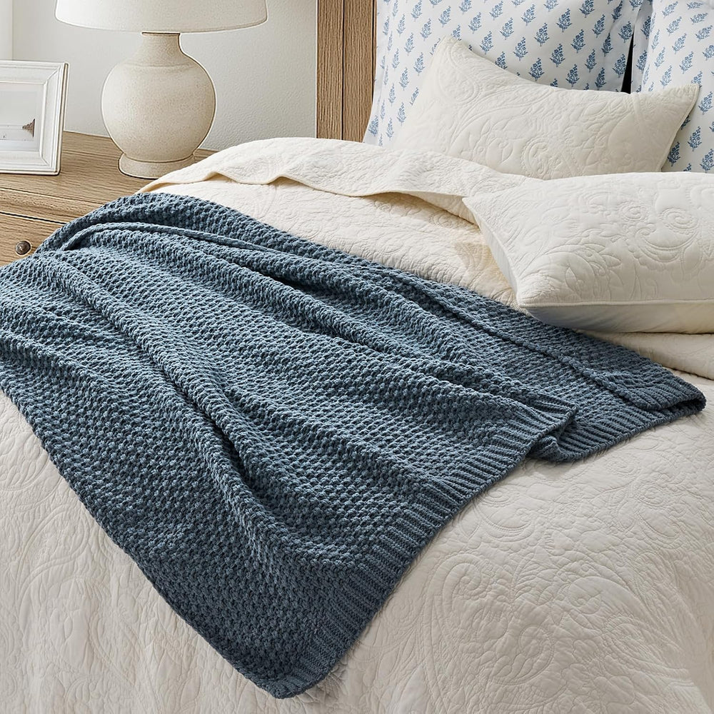 EVERGRACEHOME Chunky Chenille Knit Throw Blanket, 50 x 60, Stormy Blue