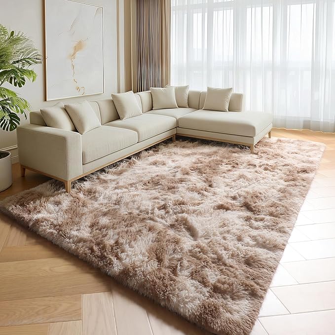ONASAR Rugs for Living Room Bedroom, Tie-Dyed Beige 5x8 Fluffy Bedside Area Rug by ONASAR