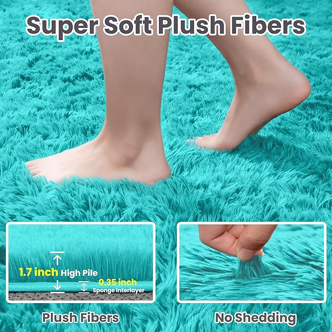 6x9 Area Rugs for Living Room Rug: Soft Fluffy Shag Teal Blue Rugs for Bedroom - Image 5