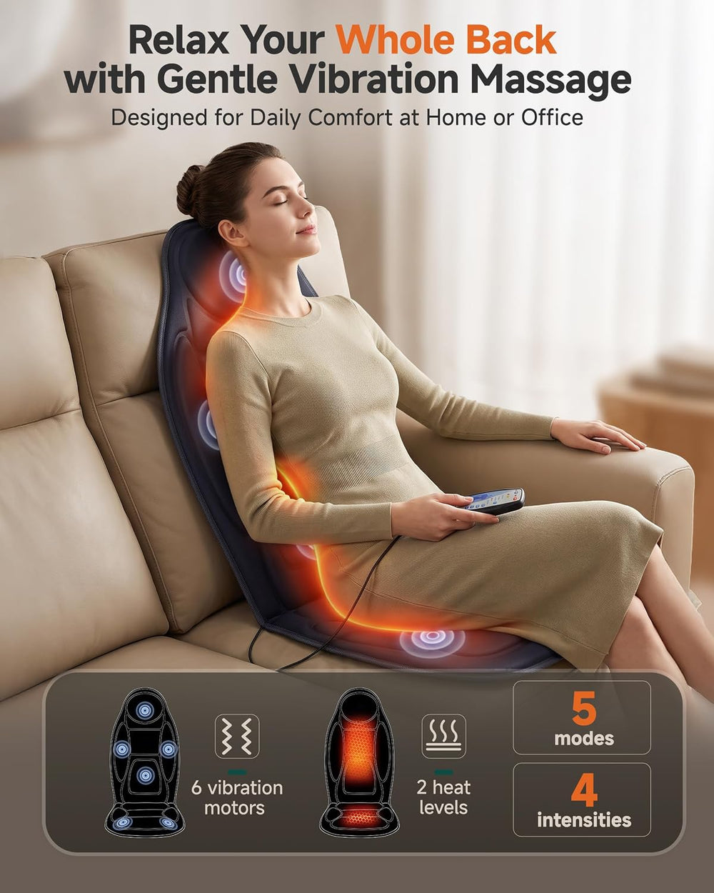 Snailax Vibration Back Massager with Heat, 2026 Upgraded Chair Massage Pad