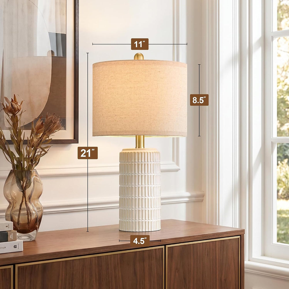 PoKat 21'' Modern Ceramic Table Lamp with Gift Box, White for Bedroom...