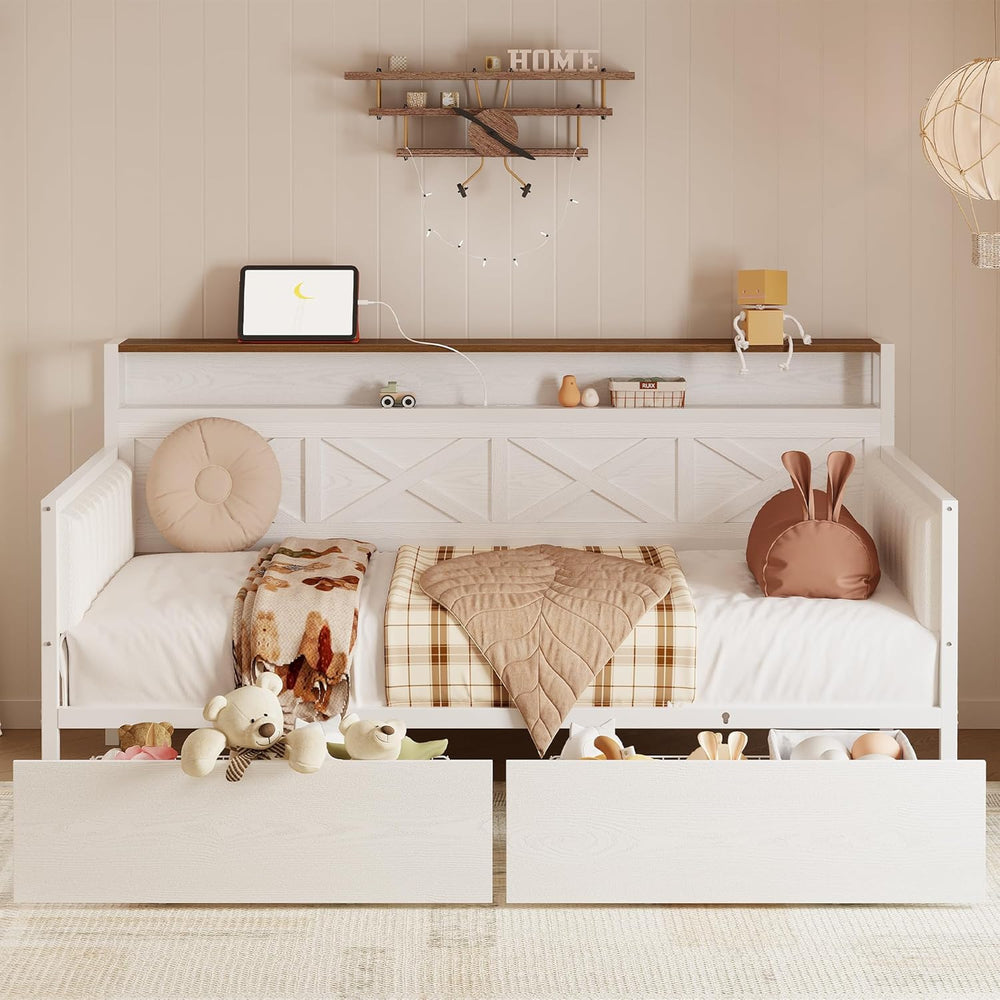 IRONCK Twin Daybed with Storage Drawers, Charging Station, White