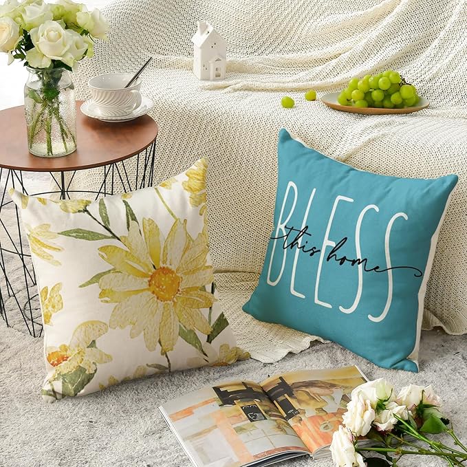 AVOIN colorlife Home Sweet Home Spring Summer Flowers Yellow Throw Pillow Covers - Image 4