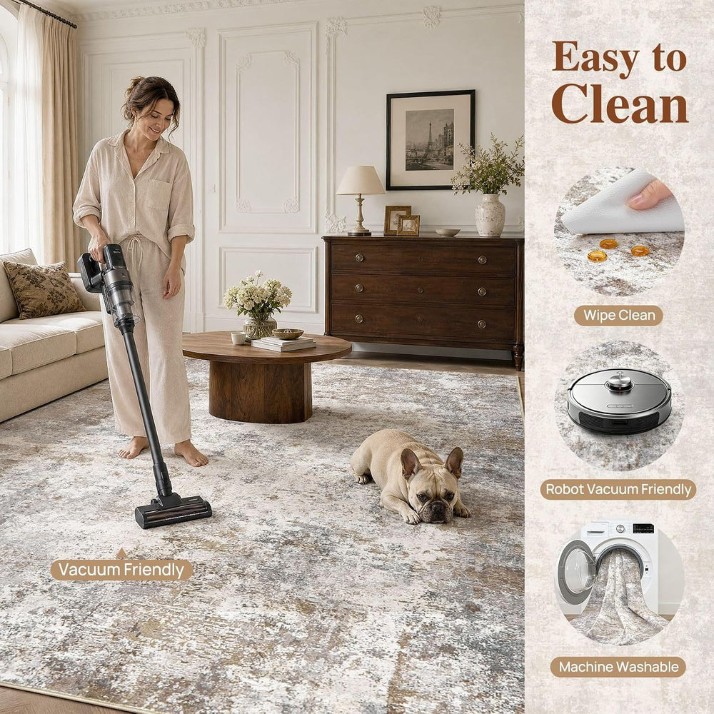UERMEI 10x14 Area Rug Living Room Rugs Washable Neutral Brown Grey Carpet