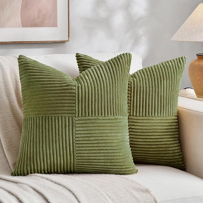 Fancy Homi 2 Packs Moss Green Decorative Throw Pillow Covers 22x22 Inch by Fancy+Homi