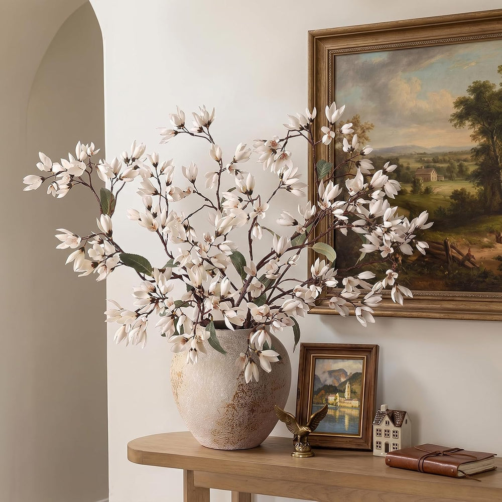 YXZZWL 4Pcs 36" Fake Magnolia Champaca Silk Flower Stems for Vase (White)