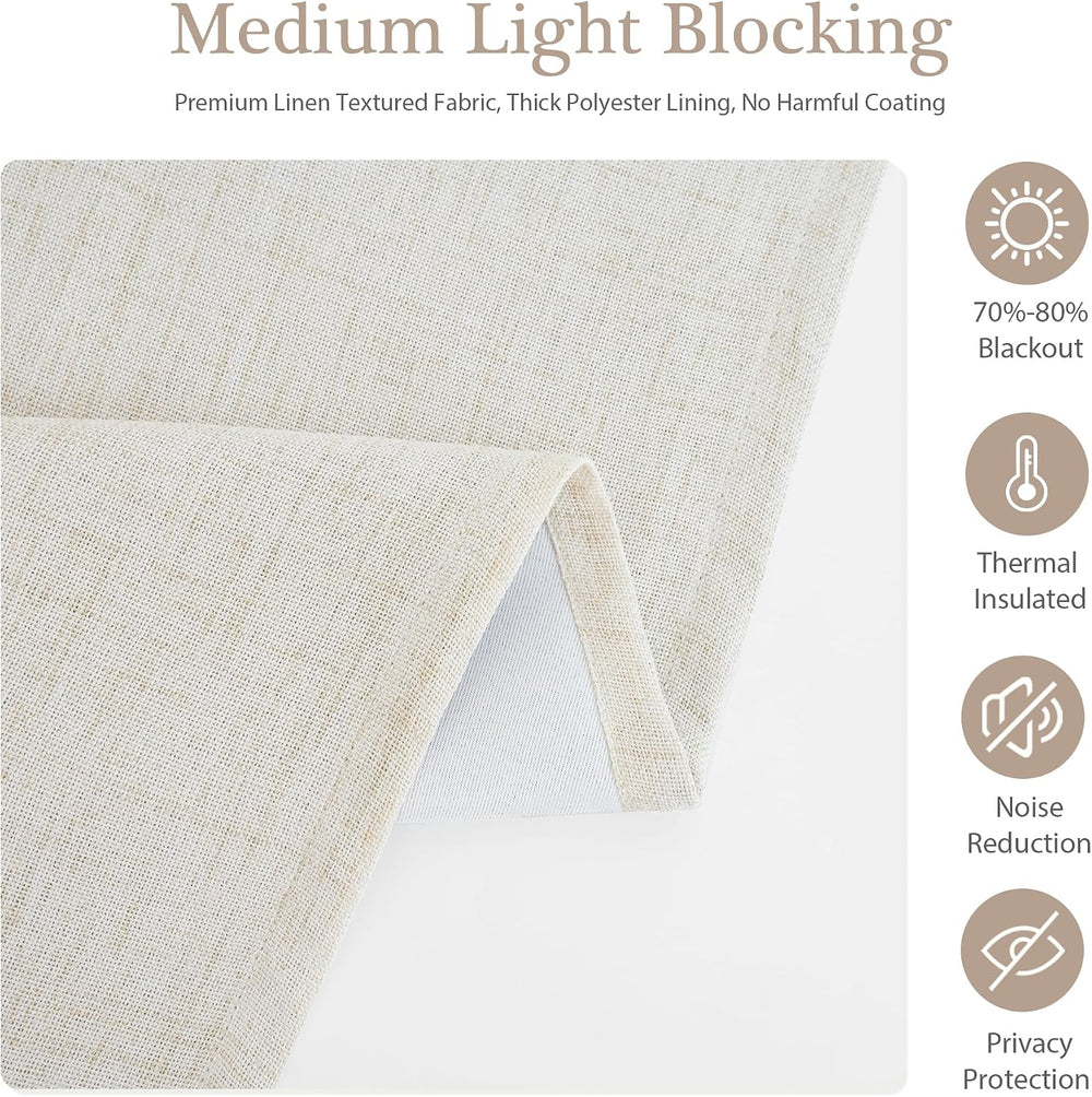 DriftAway Double Layer Linen Blackout Tie Up Curtains Thermal Insulated Fully...