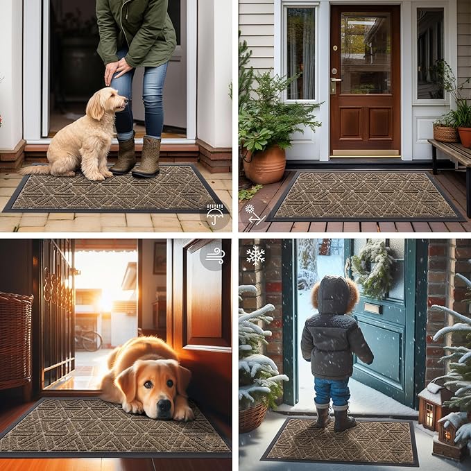 Smiry Front Door Mat Outside Entrance, Heavy Duty Sturdy Natural Rubber Doormat - Image 6