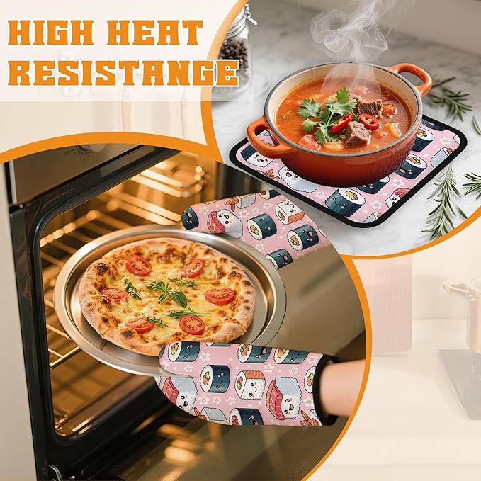 Cute Sushi Roll Japanese Oven Mitts and Pot Holders Set, Kitchen Decor Heat - Image 6