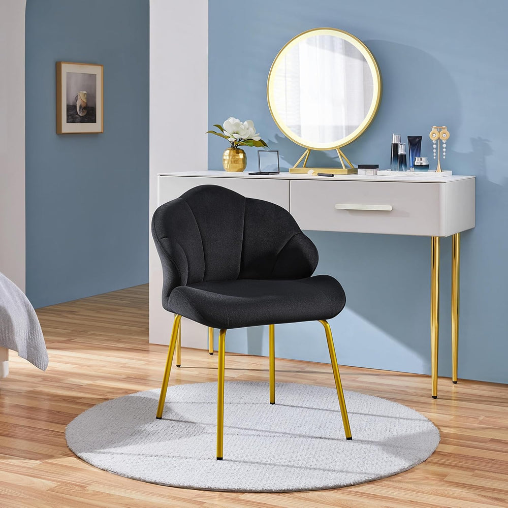 Yaheetech Flower Shape Vanity Chair with Petal Armrests, Black | Velvet Makeu...