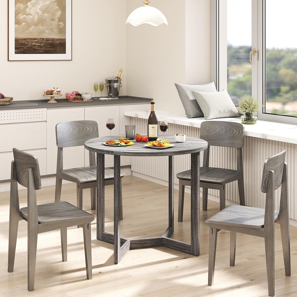 Giantex 36" Round Dining Table for 4, Kitchen Table with Wing-Shaped Bas...