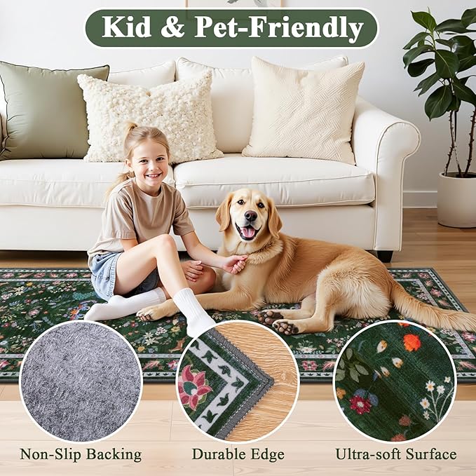 HEBE Washable Hallway Runner Rug 2'x 6' Non Slip Kitchen Rugs Runner, Low Pile - Image 3