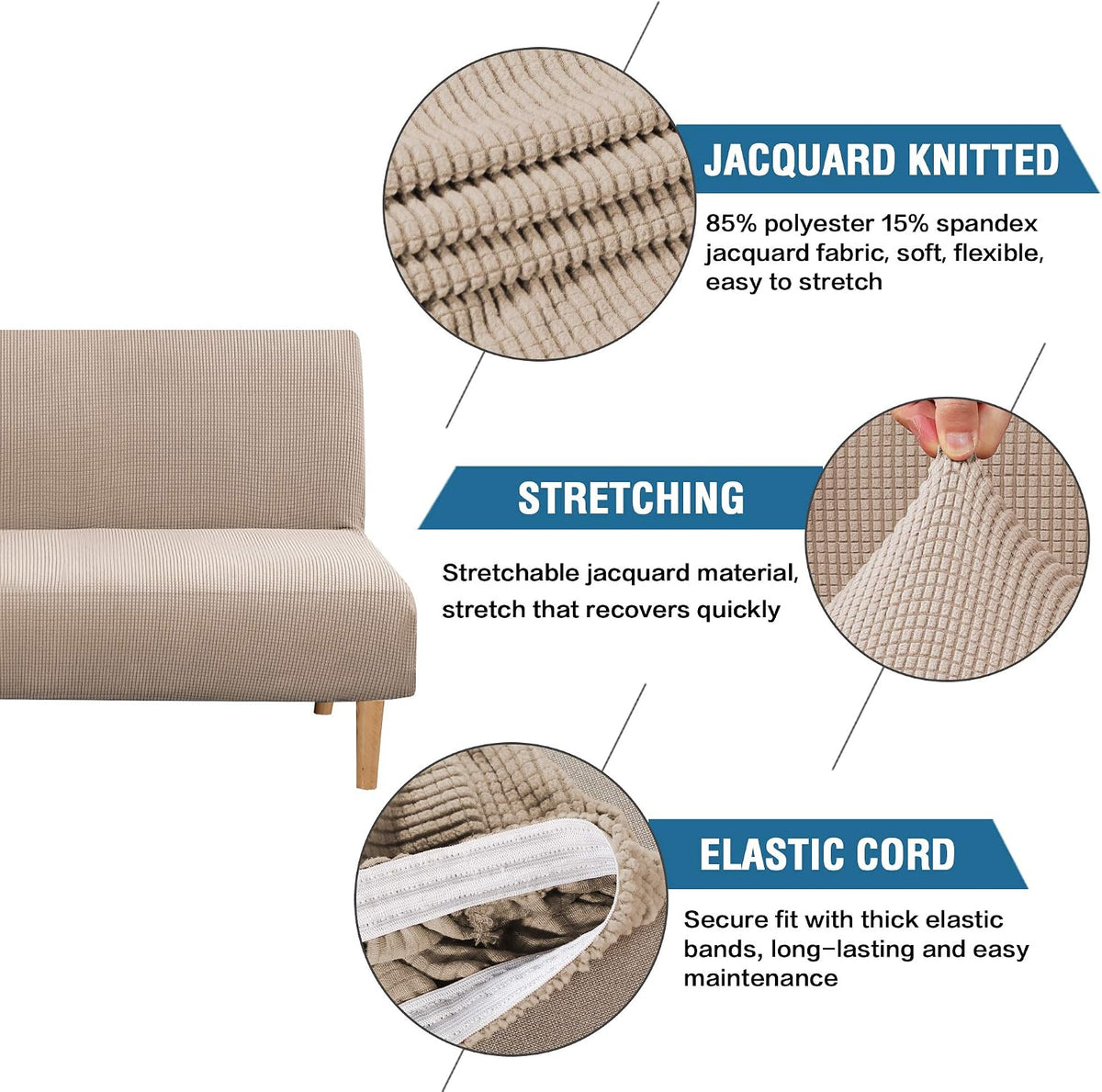 h.versailtex armless futon cover stretch sofa bed slipcover shown in use