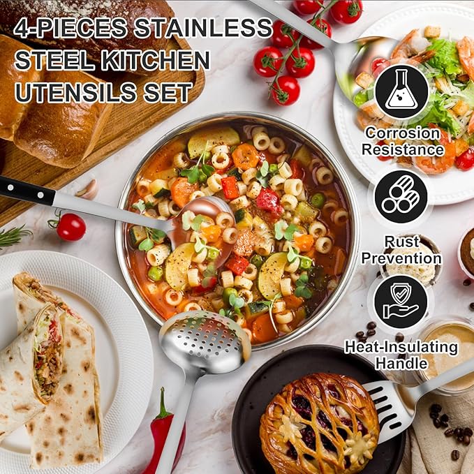 Pleafind 4-Pcs Cooking Utensils Set, Stainless Steel Kitchen Utensils, Mirror - Image 7