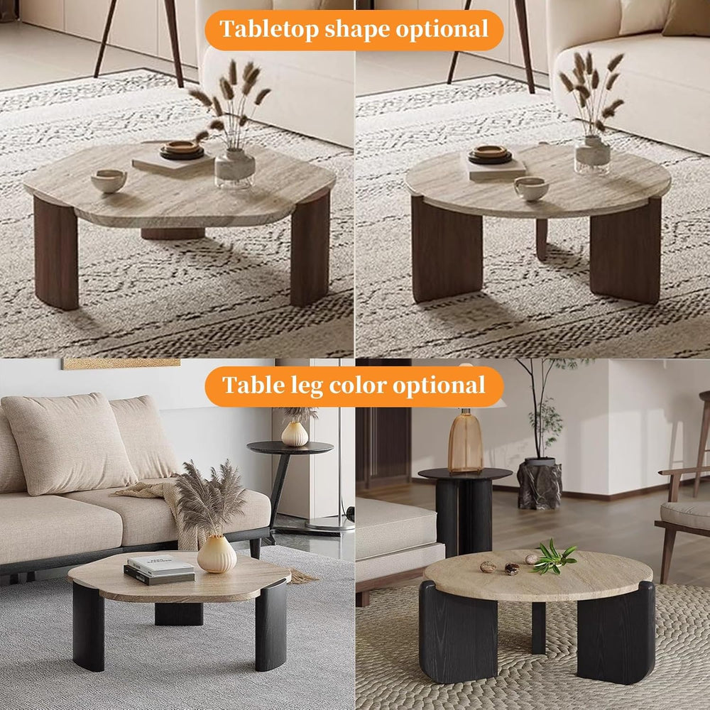 FORRTY Coffee Table,Sofa Table,End Tables, Slate Stone+Solid Wood, Sturdy And...