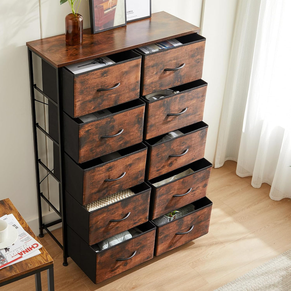 DUMOS 10 Drawer Tall Dresser for Bedroom & Living Room, Brown