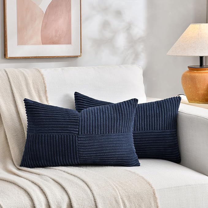 Fancy Homi 2 Packs Navy Blue Lumbar Decorative Throw Pillow Covers 14x24 Inch - Image 5